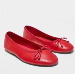 Mango Genuine Leather Red Ballet Flats
